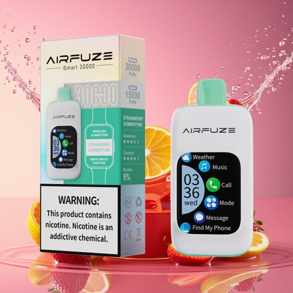 AirFuze Smart 30000 Pust Disposable Vape Jordbær Sommer 50x25x104.9mm 5% 900mAh Type-C 30000 Pust Engros Danmark