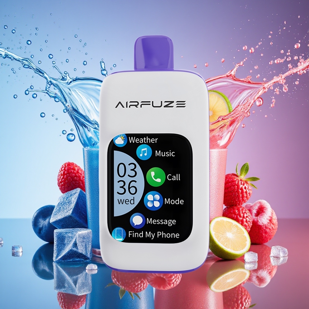 AirFuze Smart 30000 Pust Ombærbar Vape Blå Hindbær Is 50x25x104.9mm 2.01"TFT 5% 900mAh Type-C 30000/15000 Engros Danmark