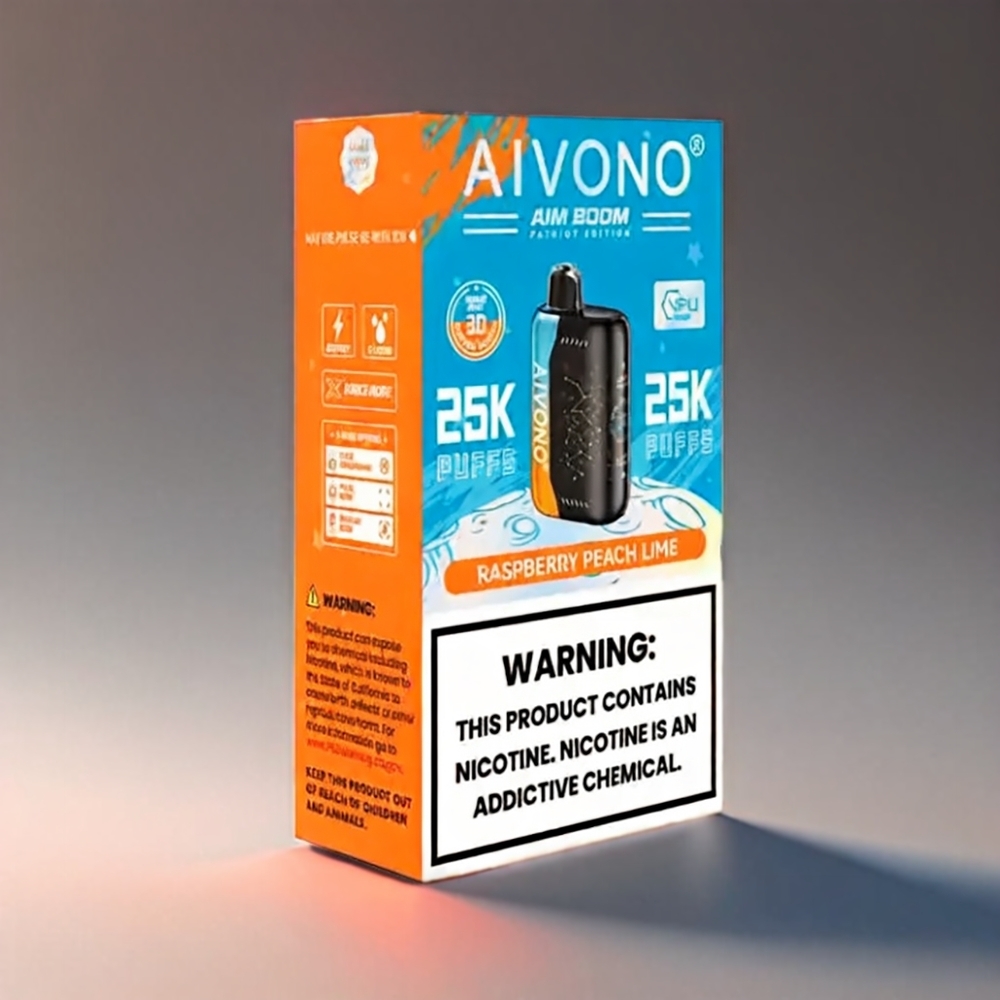 Aivono AIM BOOM Hindbær Fersken Lime 0-5% 25000 Puffs 28ml 650mAh 1.2Ω Type-C 90g Engros Danmark