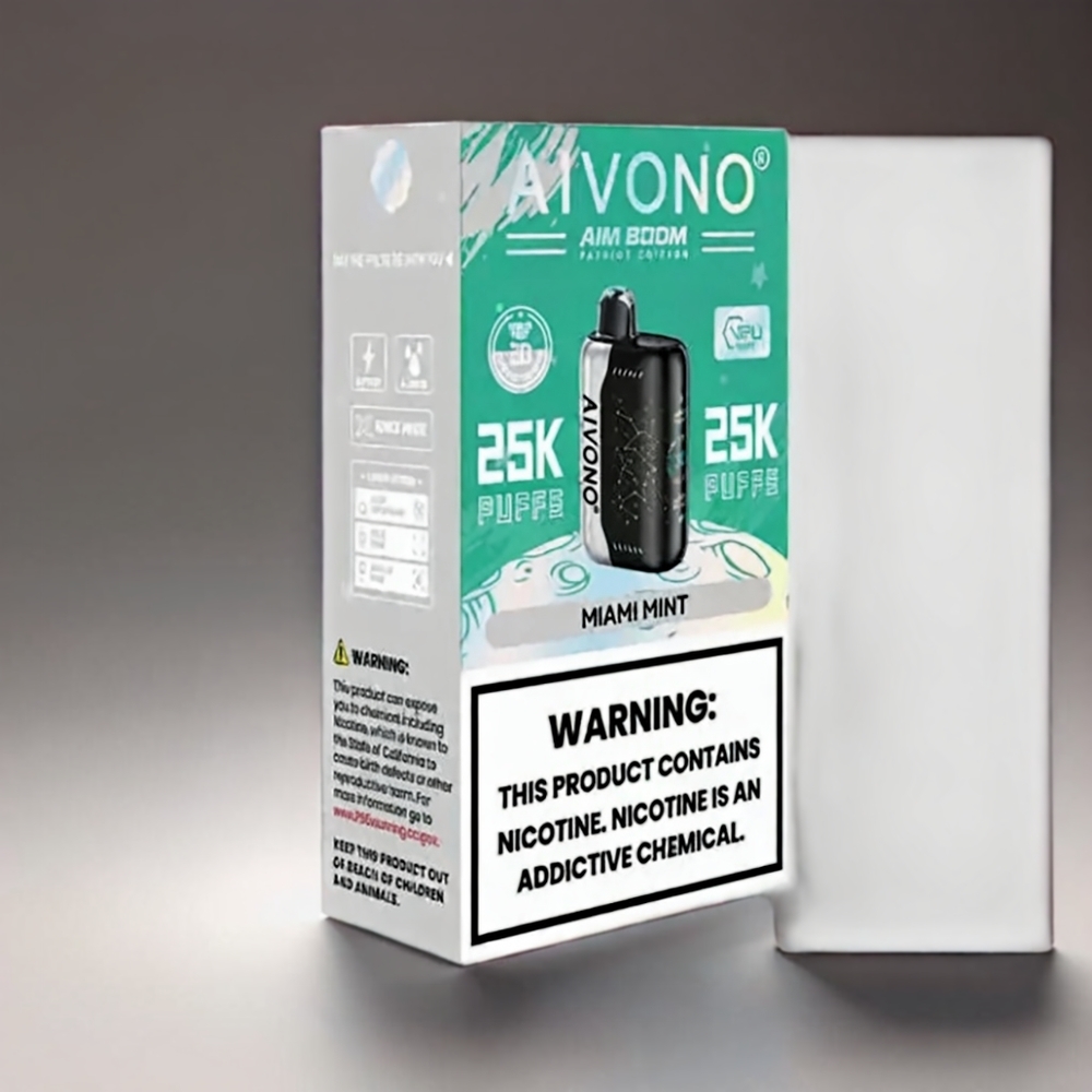Aivono Aim Boom 25000 Puffs 0%-5% 28ml 650mAh 1.2ohm Type-C 90g Miami Mynte Engros Danmark