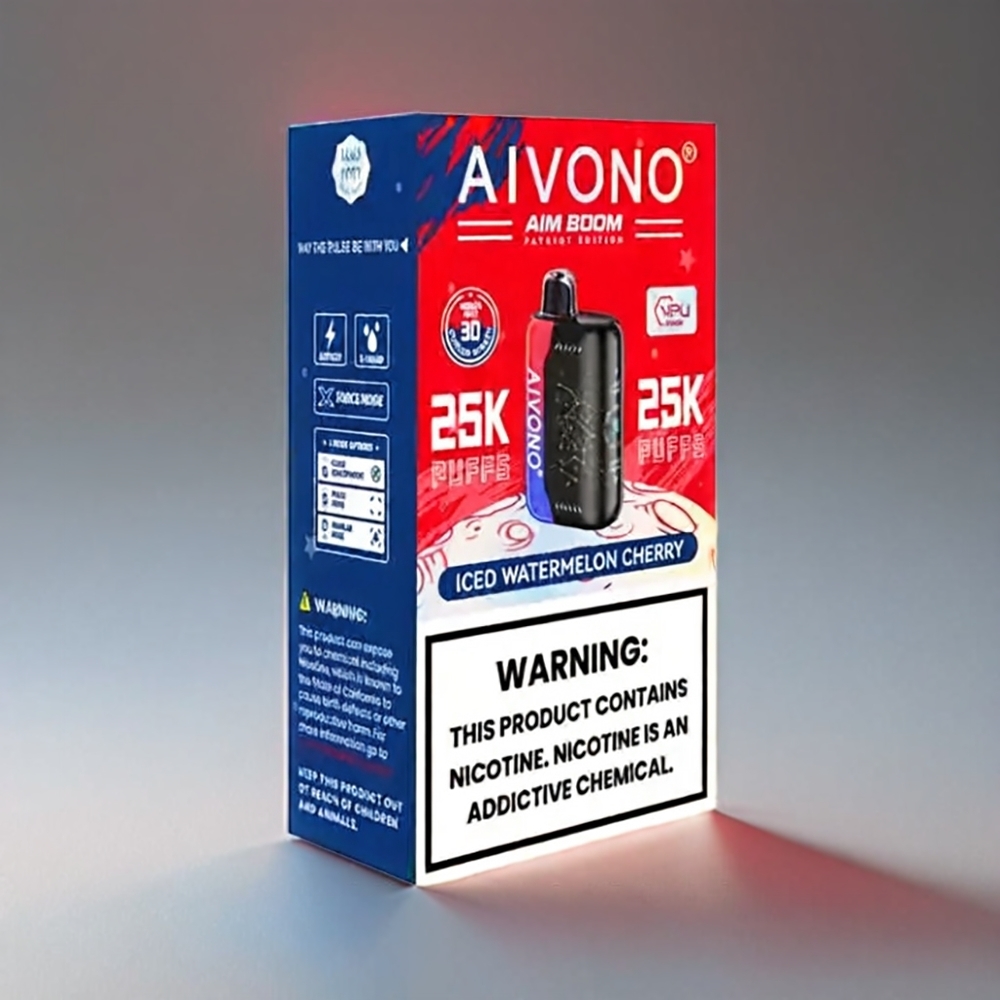Aivono Aim Boom Isvandmelon Kirsebær 25000 Puffs 0-5% Nikotin 28ml 650mAh Type-C 1.2 ohm Mesh 90g Engros Danmark