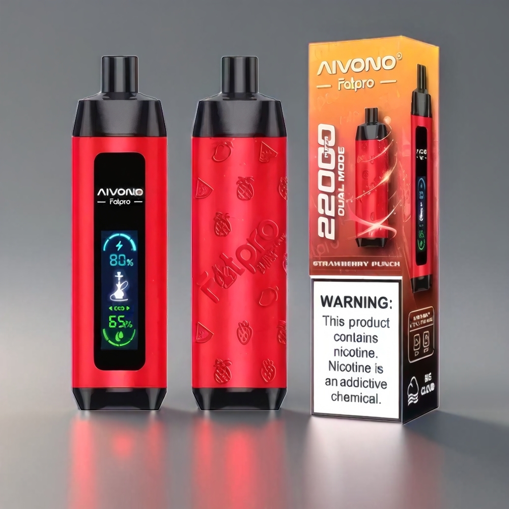 Aivono Aim Fatpro Jordbær Punch 0-5% Nikotin 22000 Puffs 28ml 600mAh 0.6Ω Mesh Eco/Boost VG/PG Engros Danmark