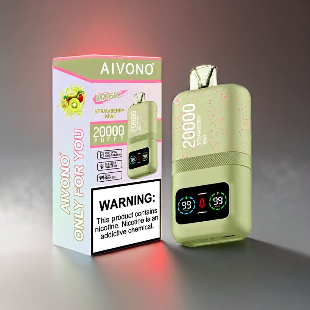 Aivono AIM MAGIC 20000 Puffs Jordbær Kiwi 26ml Dual Mesh LCD Type-C 600mAh 0-5% Nic Engros Danmark