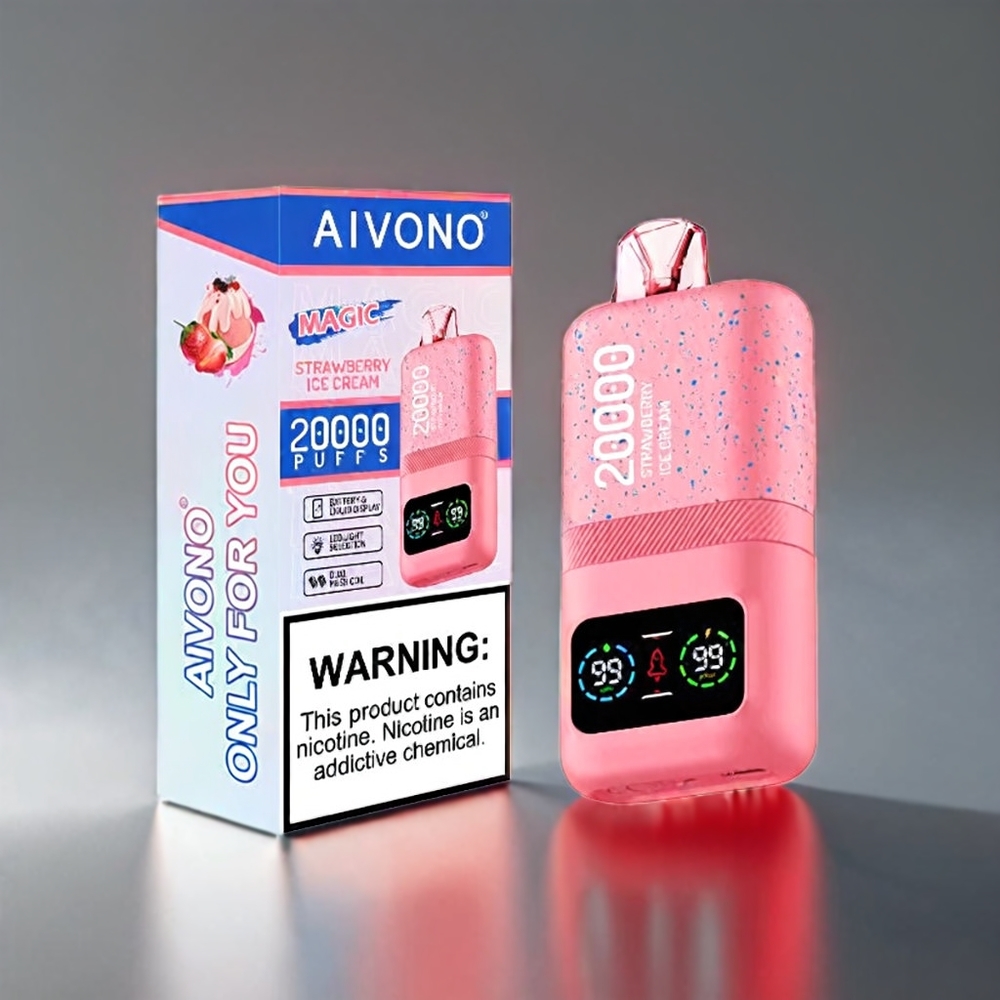 Aivono Aim Magic 20000 Puffs Jordbær Iscreme 26ml 600mAh Dual Mesh LCD Type-C Engros Danmark