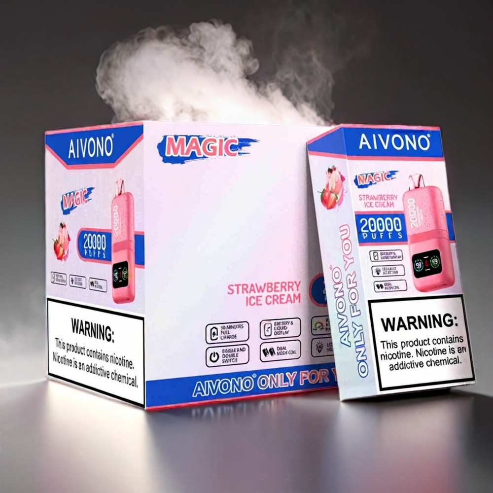 Aivono Aim Magic 20000 Puffs Jordbær Iscreme 26ml 600mAh Dual Mesh LCD Type-C Engros Danmark