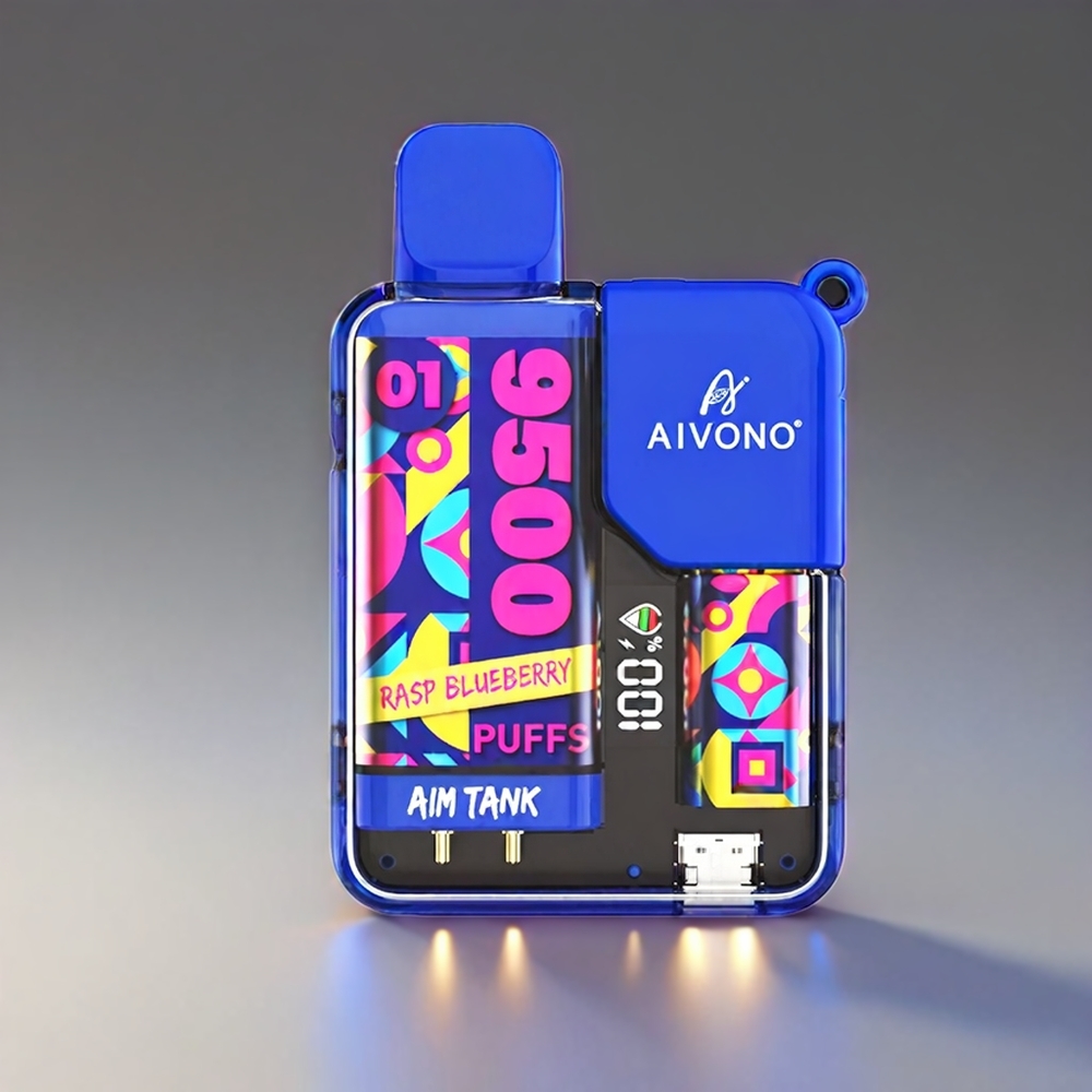 Aivono Aim-Tank 9500 Puffs 18ml 650mAh LCD 0-5% Nic 1.2Ω Blå Hindbær Engros Danmark