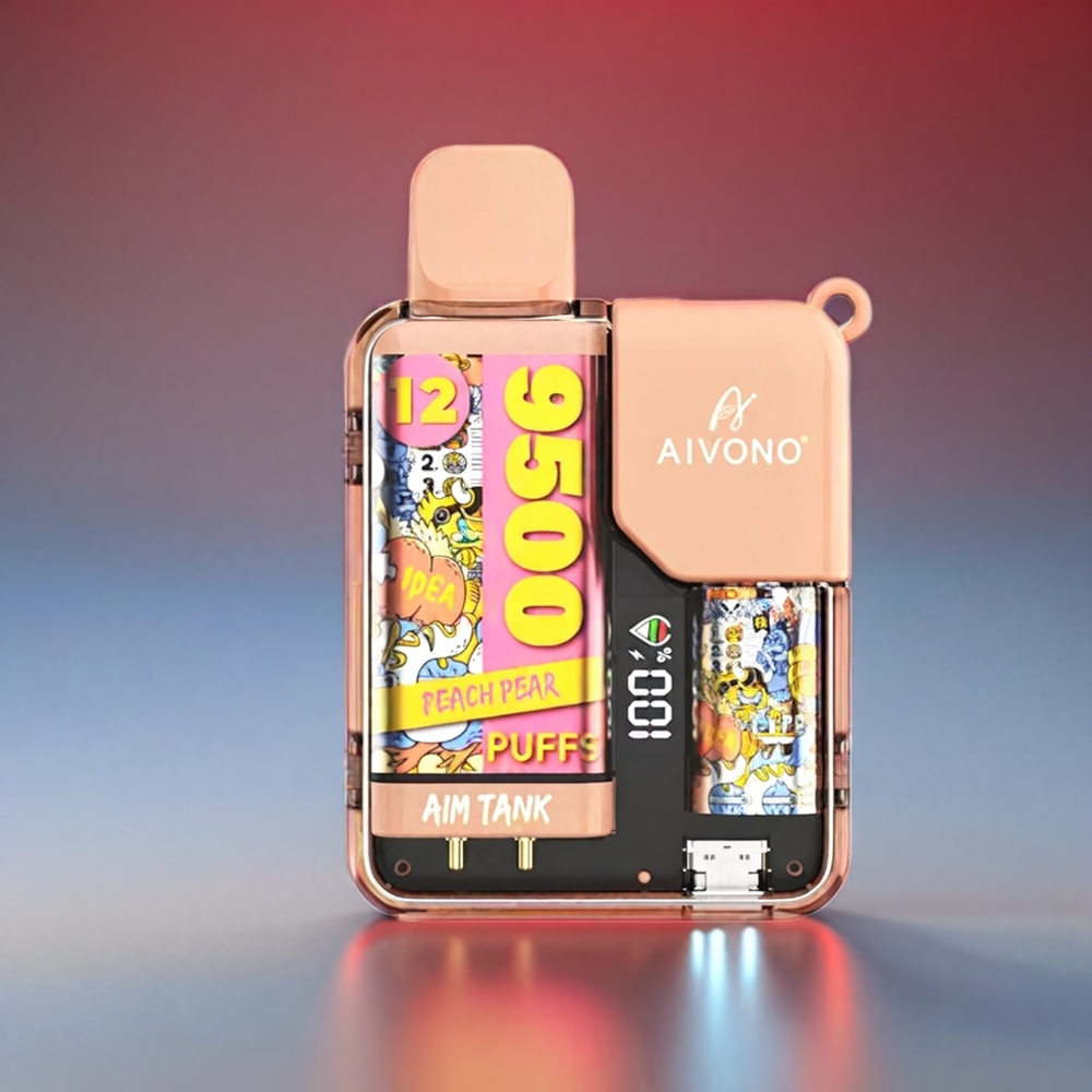 Aivono Aim-Tank 9500 Puffs Fersken Pære 18ml 650mAh LCD 1.2ohm Engros Danmark