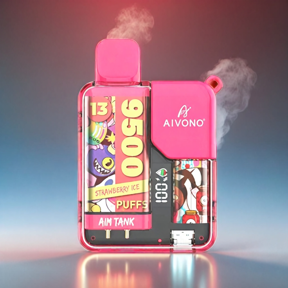 Aivono Aim-Tank 9500 Puffs Jordbær 18ml 650mAh LCD 0-5% 1.2ohm Engros Danmark