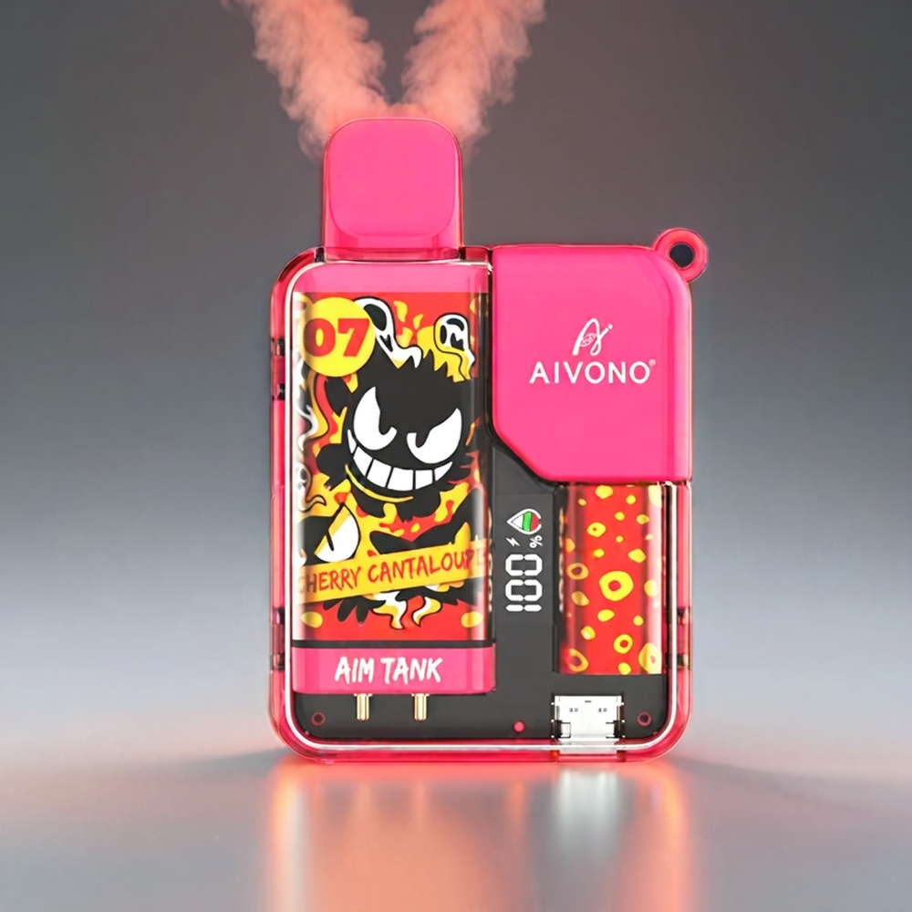 Aivono Aim Tank 9500 Puffs Kirsebær Cantaloupe 18ml 650mAh LCD 0-5% 1.2ohm Engros Danmark