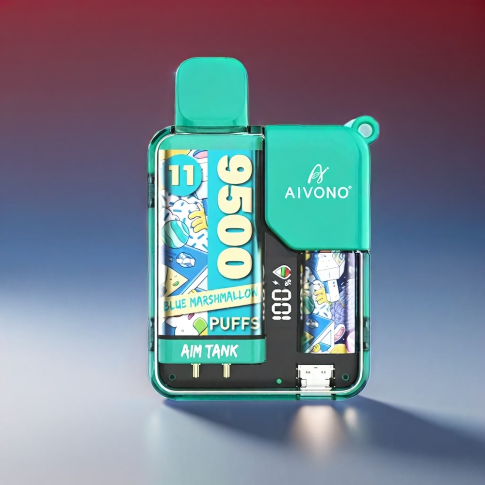 Aivono Aim-Tank Blå Skumfidus 9500 Puffs 18ml 650mAh LCD 1.2ohm Engros Danmark
