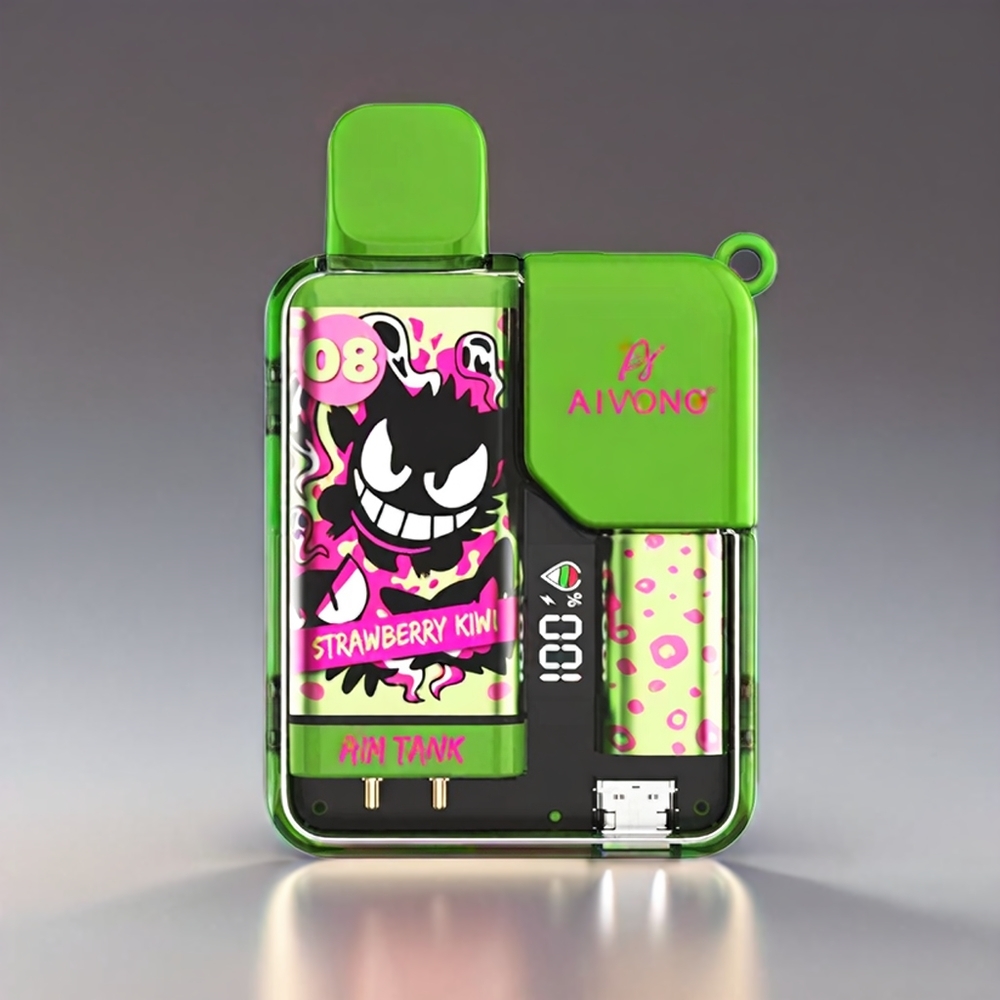 Aivono Aim Tank Jordbær Kiwi 9500 Puffs 18ml 650mAh LCD 0-5% 1.2ohm Engros Danmark
