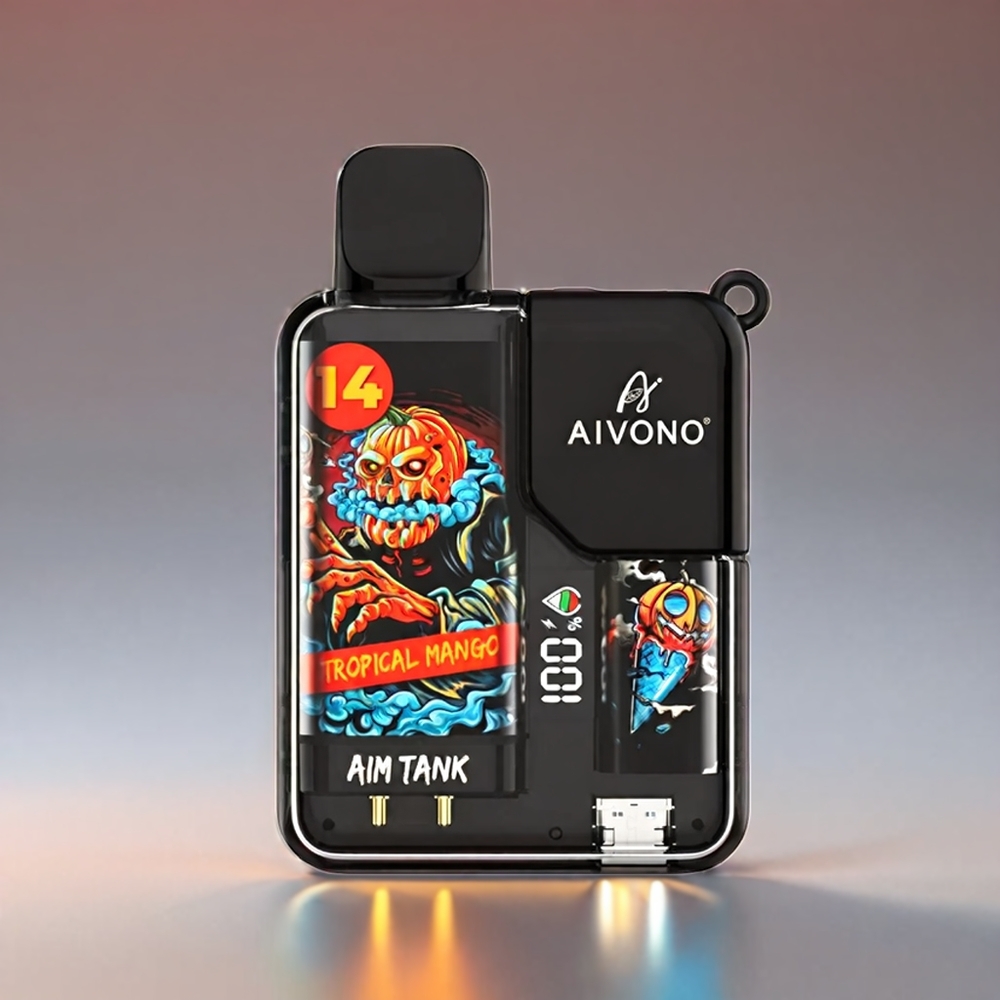 Aivono Aim Tank Tropisk Mango 9500 Puffs 18ml 650mAh LCD 0-5% 1.2ohm Mesh Engros Danmark