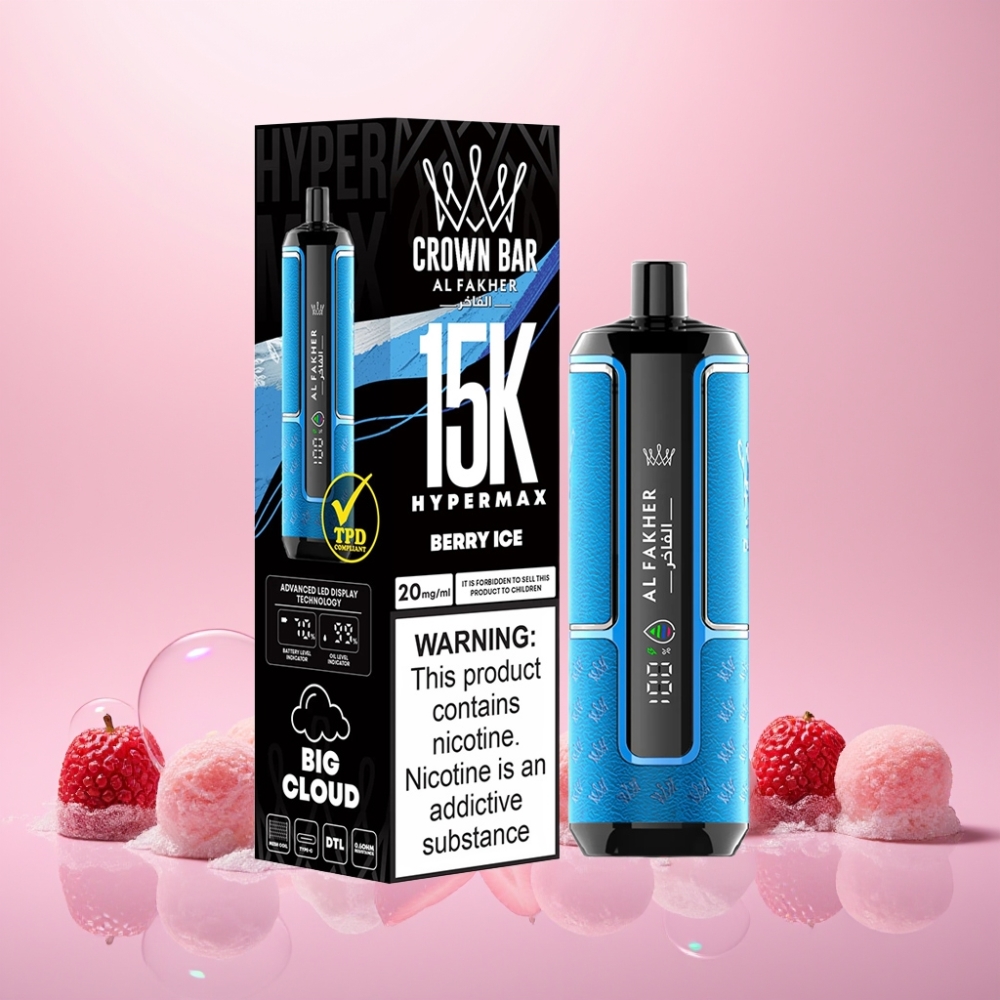Al Fakher Crown Bar 15K Hypermax Bær Is 22ml 600mAh Type-C 20mg DTL Engros Danmark
