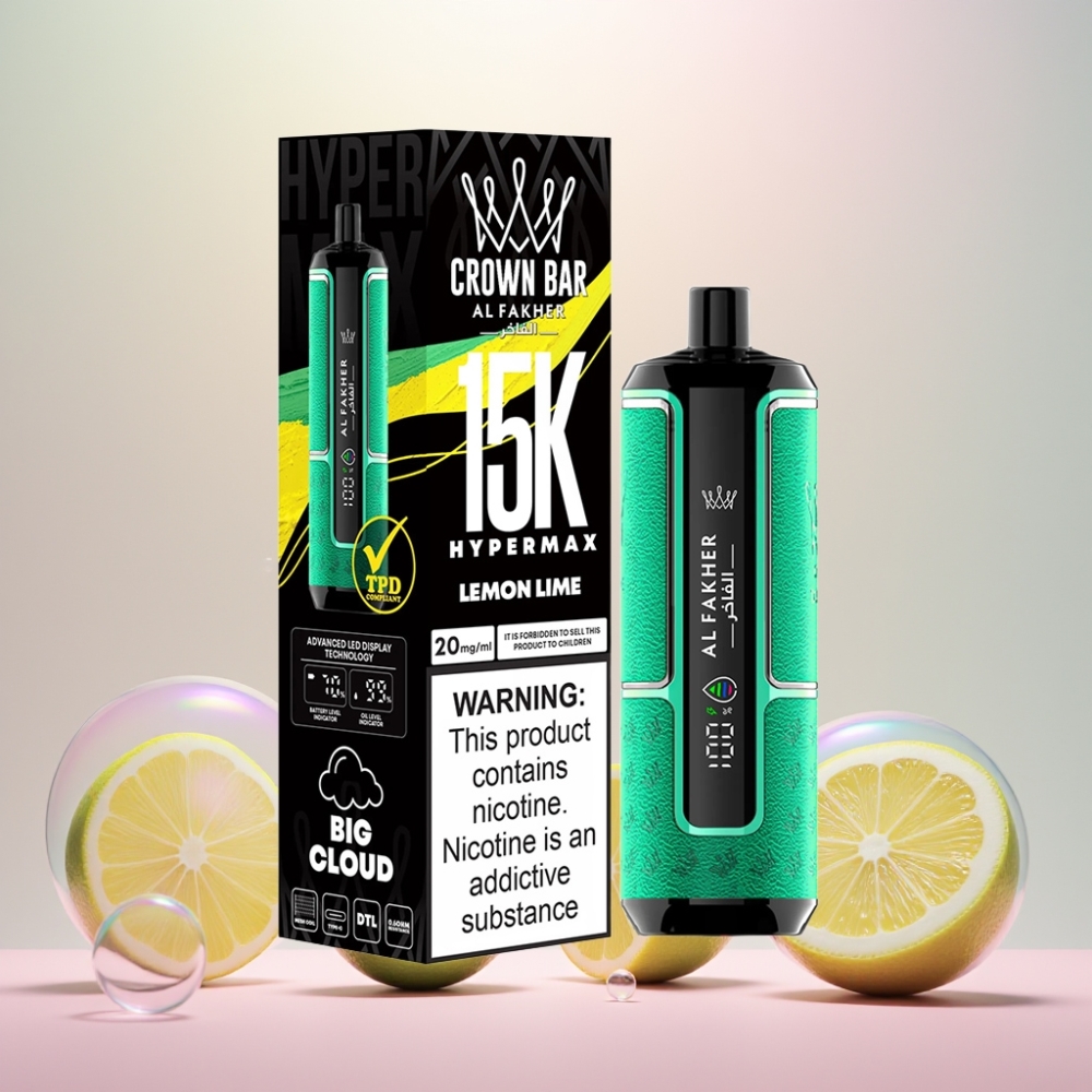 Al Fakher Crown Bar 15K Hypermax Citron Lime 22ml 600mAh Type-C 20mg DTL Engros Danmark