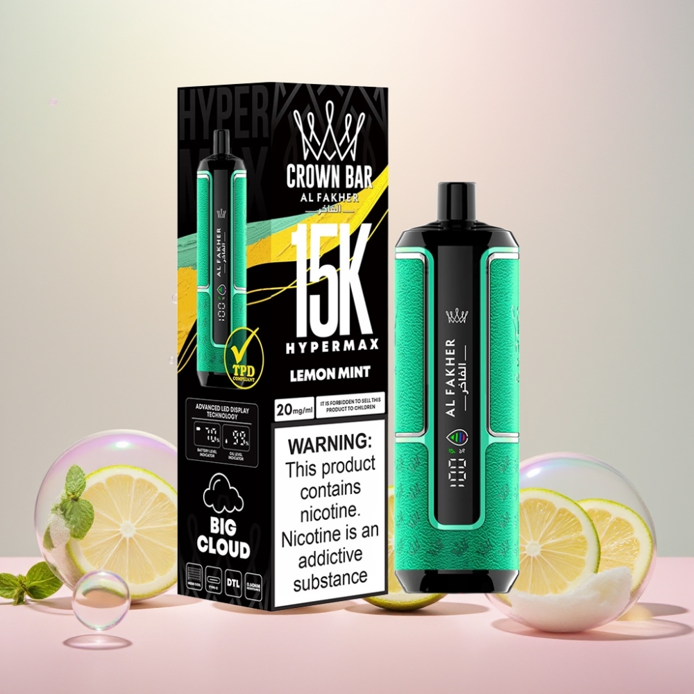 Al Fakher Crown Bar 15K Hypermax Citron Mynte 22ml 600mAh Type-C 20mg DTL Engros Danmark
