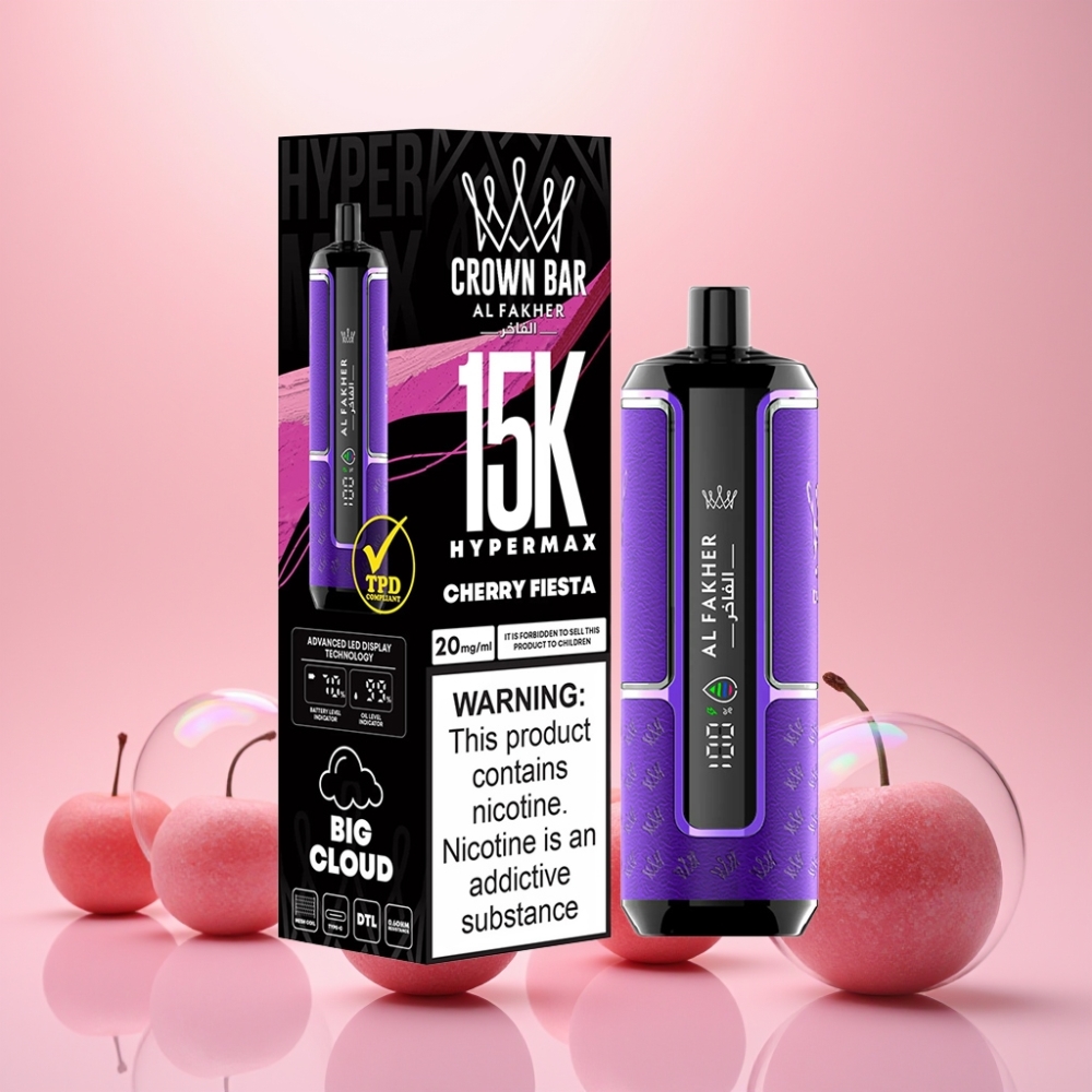 Al Fakher Crown Bar 15K Hypermax Engangs Vape Kit Kirsebær Fiesta 22ml 600mAh Type-C 20mg DTL Engros Danmark
