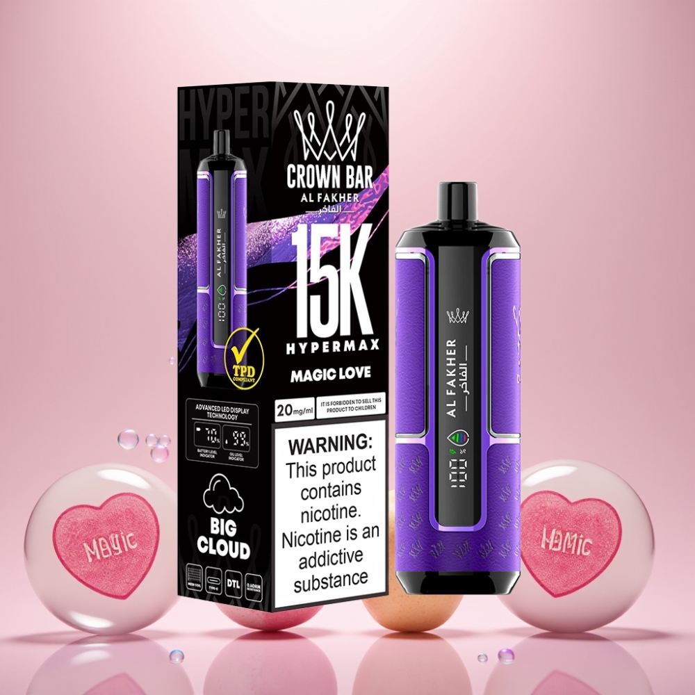 Al Fakher Crown Bar 15K Hypermax Magic Kærlighed 22ml 600mAh Type-C 20mg DTL Engros Danmark