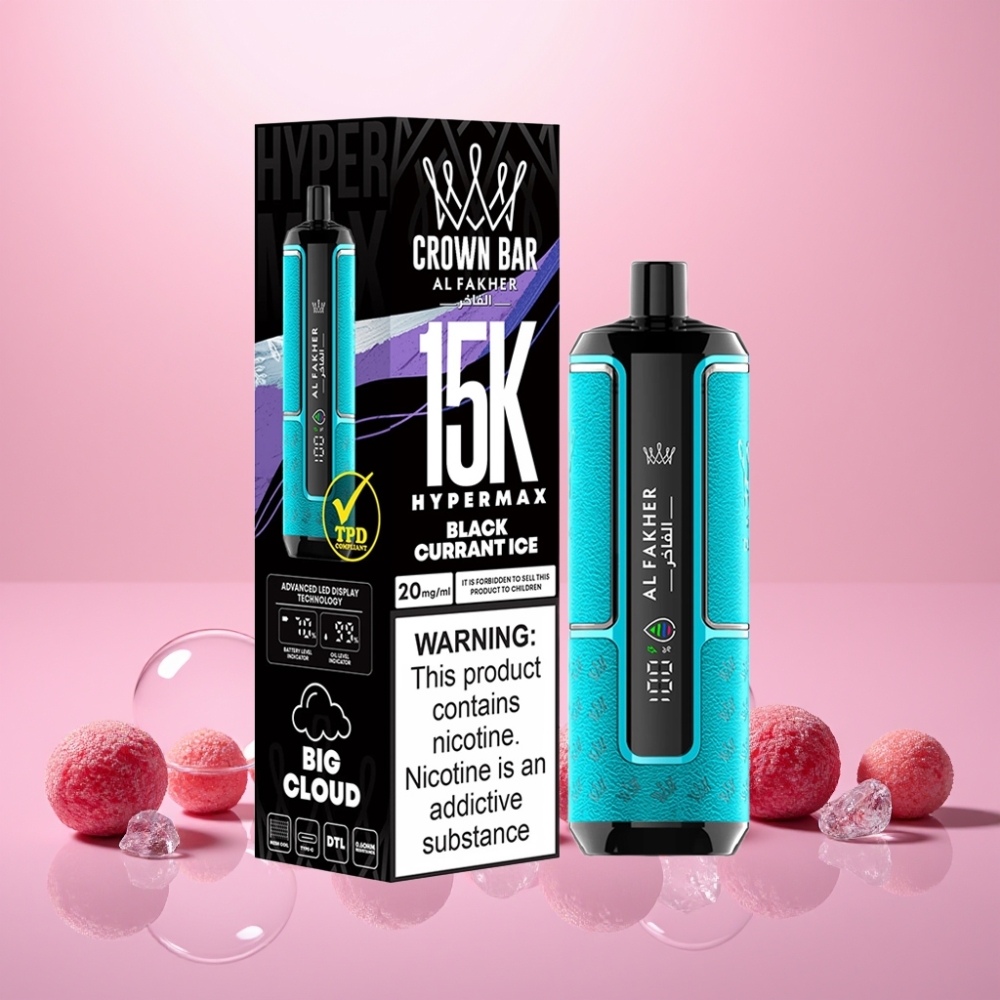 Al Fakher Crown Bar 15K Hypermax Puf Engangs Vape Kit Solbær Is 22ml 600mAh Type-C 20mg DTL Engros Danmark