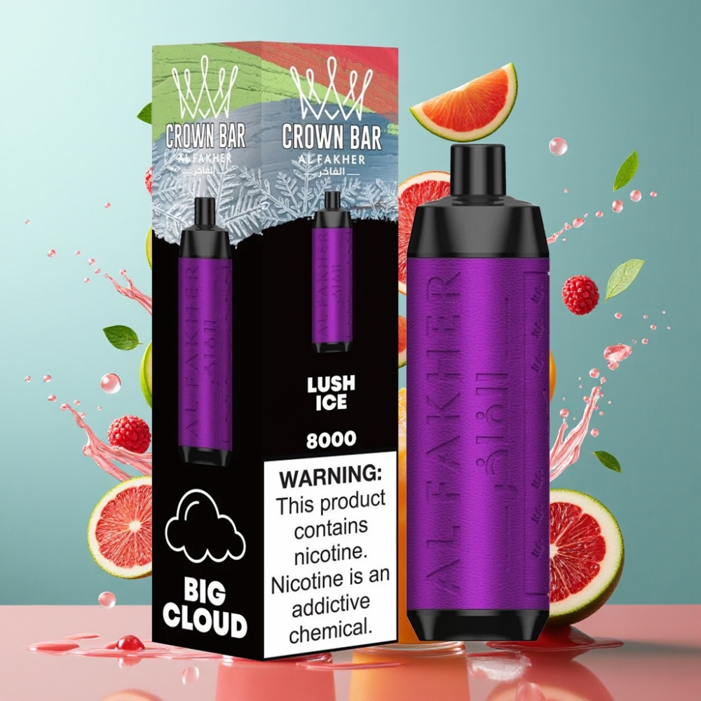 Al Fakher Crown Bar 8000 Iskærlig Engangs Vape 600mah 18ml 5mg 0.6ohm 8000 Puffs Engros Danmark