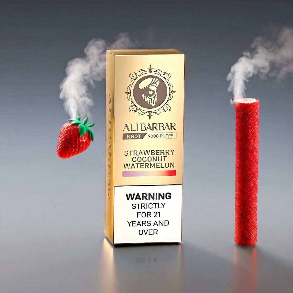 Alibarbar Ingot Jordbær Kokos Vandmelon 22ml 2350mah 9000 Puffs 103x40x26mm 90g 1.2 Ohm Engros Danmark