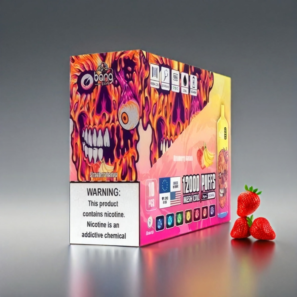 Bang Box 12000 Puffs Vape Jordbær Banan 23ML 650mAh TYPE-C 5V 1A PC MFD Se emballage 1 æske 10 stk 0%-2%-3%-5% Engros Danmark