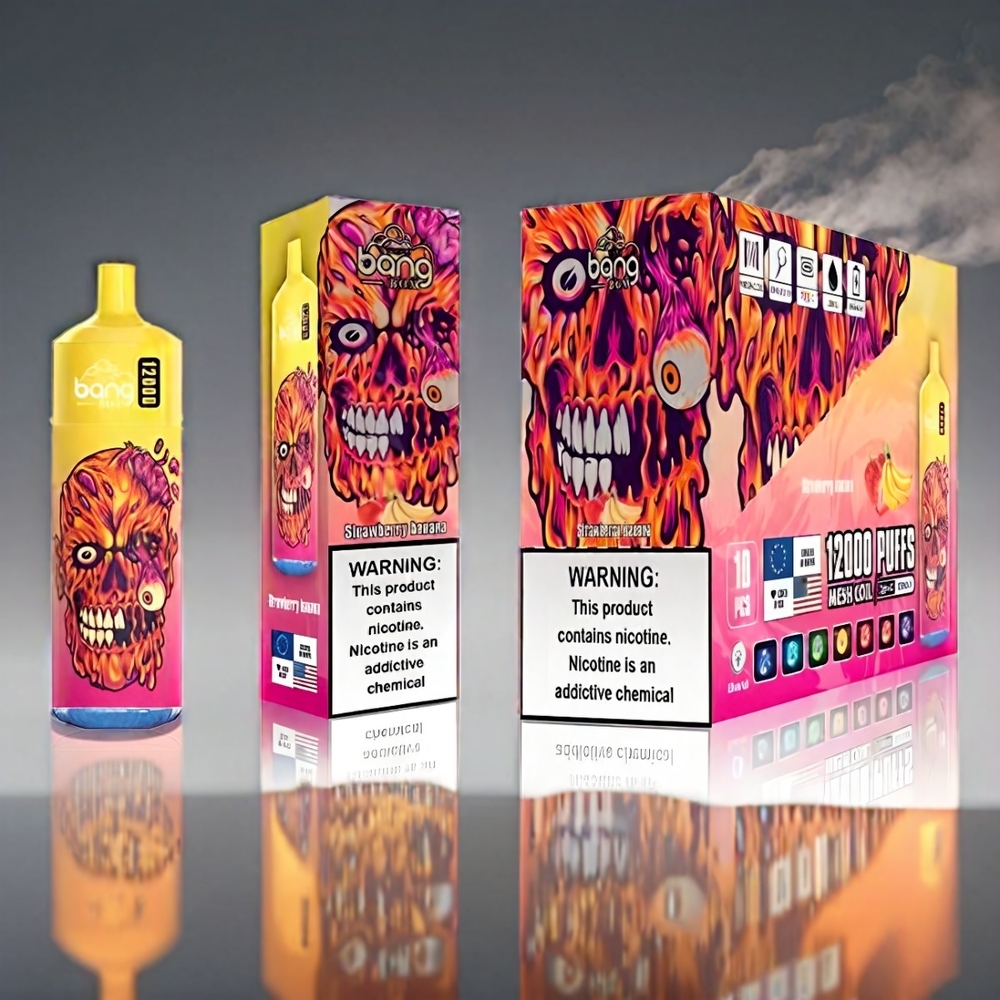 Bang Box 12000 Puffs Vape Jordbær Banan 23ML 650mAh TYPE-C 5V 1A PC MFD Se emballage 1 æske 10 stk 0%-2%-3%-5% Engros Danmark