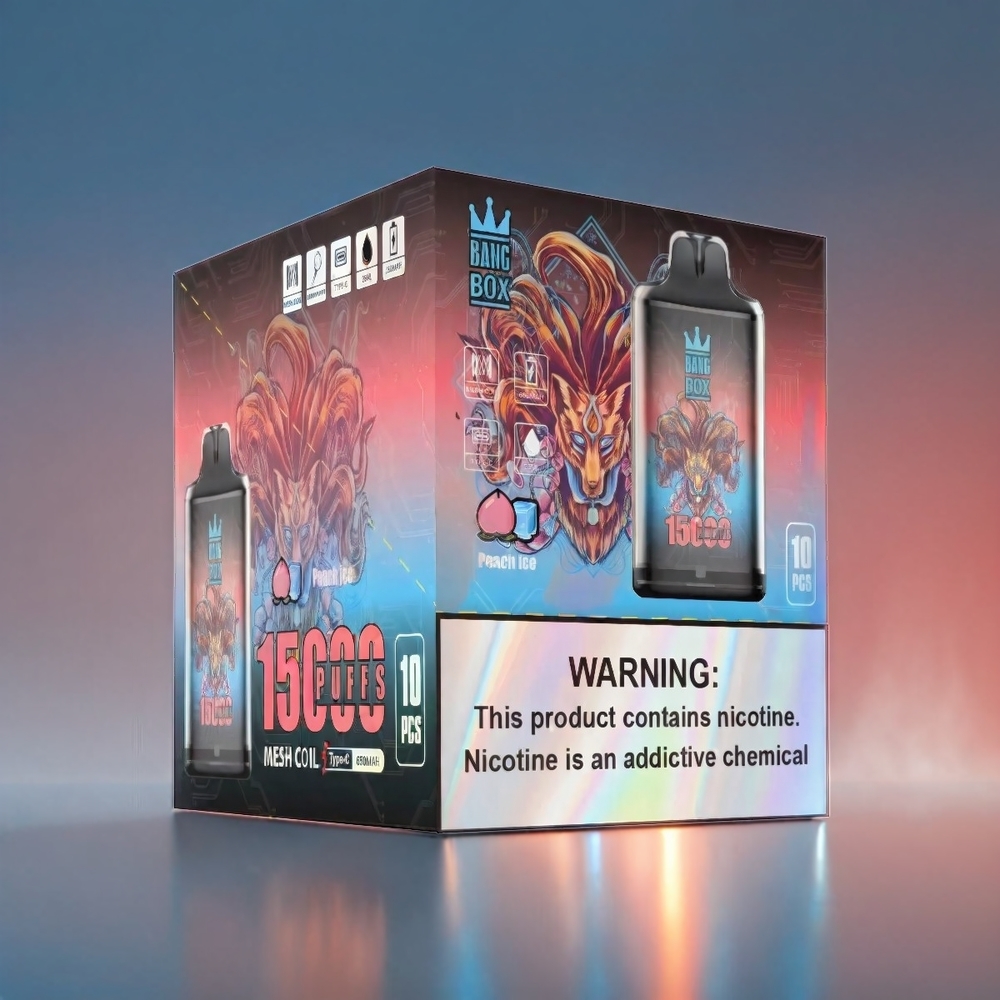 Bang Box 15000 Puffs Vape Fersken • 23ml 0%/2%/3%/5% 650mAh TYPE-C 1x10 Engros Danmark