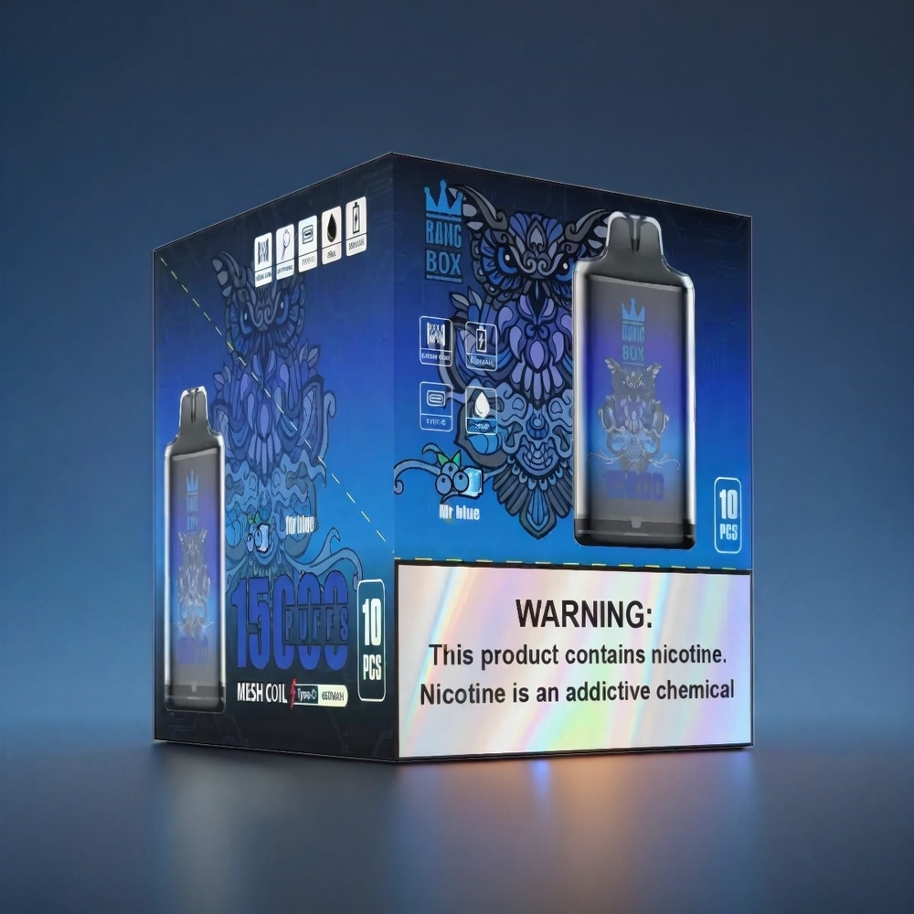 Bang Box 15000 Puffs Vape Hr Blå 23ml 0%/2%/3%/5% 650mAh TYPE-C 1x10 Engros Danmark