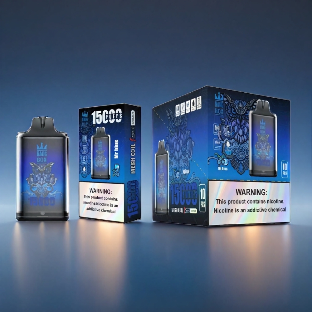 Bang Box 15000 Puffs Vape Hr Blå 23ml 0%/2%/3%/5% 650mAh TYPE-C 1x10 Engros Danmark