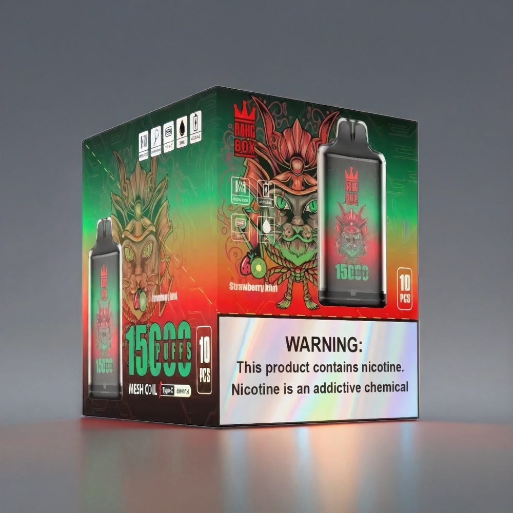 Bang Box 15000 Puffs Vape Jordbær Kiwi 23ml 0%/2%/3%/5% 650mAh TYPE-C 1x10 Engros Danmark