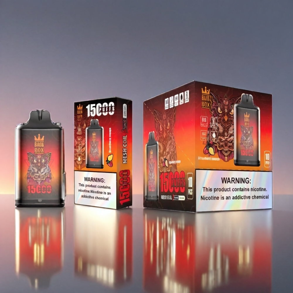 Bang Box 15000 Puffs Vape Jordbær Mango 23ml 0%/2%/3%/5% 650mAh Type-C 1x10 Engros Danmark
