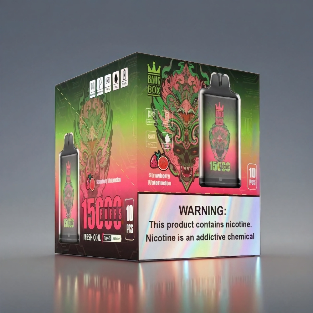 Bang Box Efterfyldningsbar 15000 Puffs Jordbær Vandmelon 23ml 0%/2%/3%/5% 650mAh TYPE-C 1x10 Engros Danmark