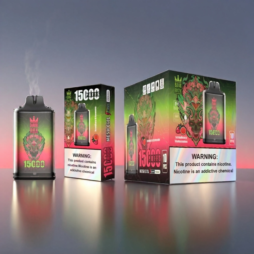 Bang Box Efterfyldningsbar 15000 Puffs Jordbær Vandmelon 23ml 0%/2%/3%/5% 650mAh TYPE-C 1x10 Engros Danmark