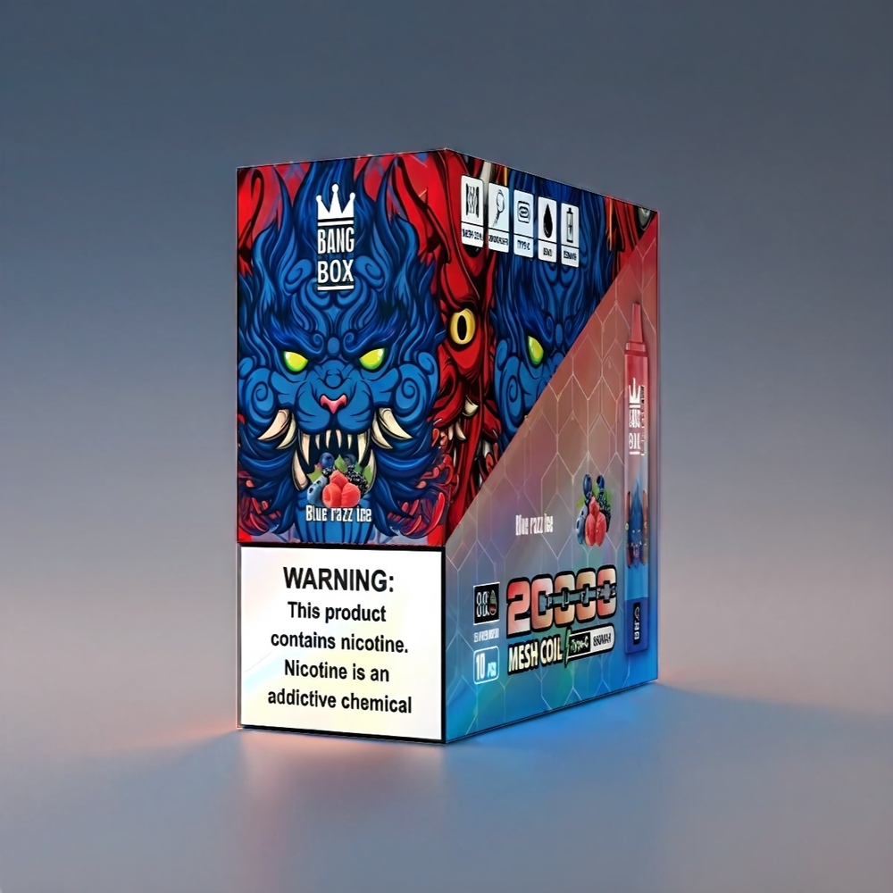 Bang Box 20000 Puffs Vape Blå Hindbær - 5% Nikotin, 20000 Puffs, 35ml, 850mAh, Mesh Coil, 200 stk Engros Danmark