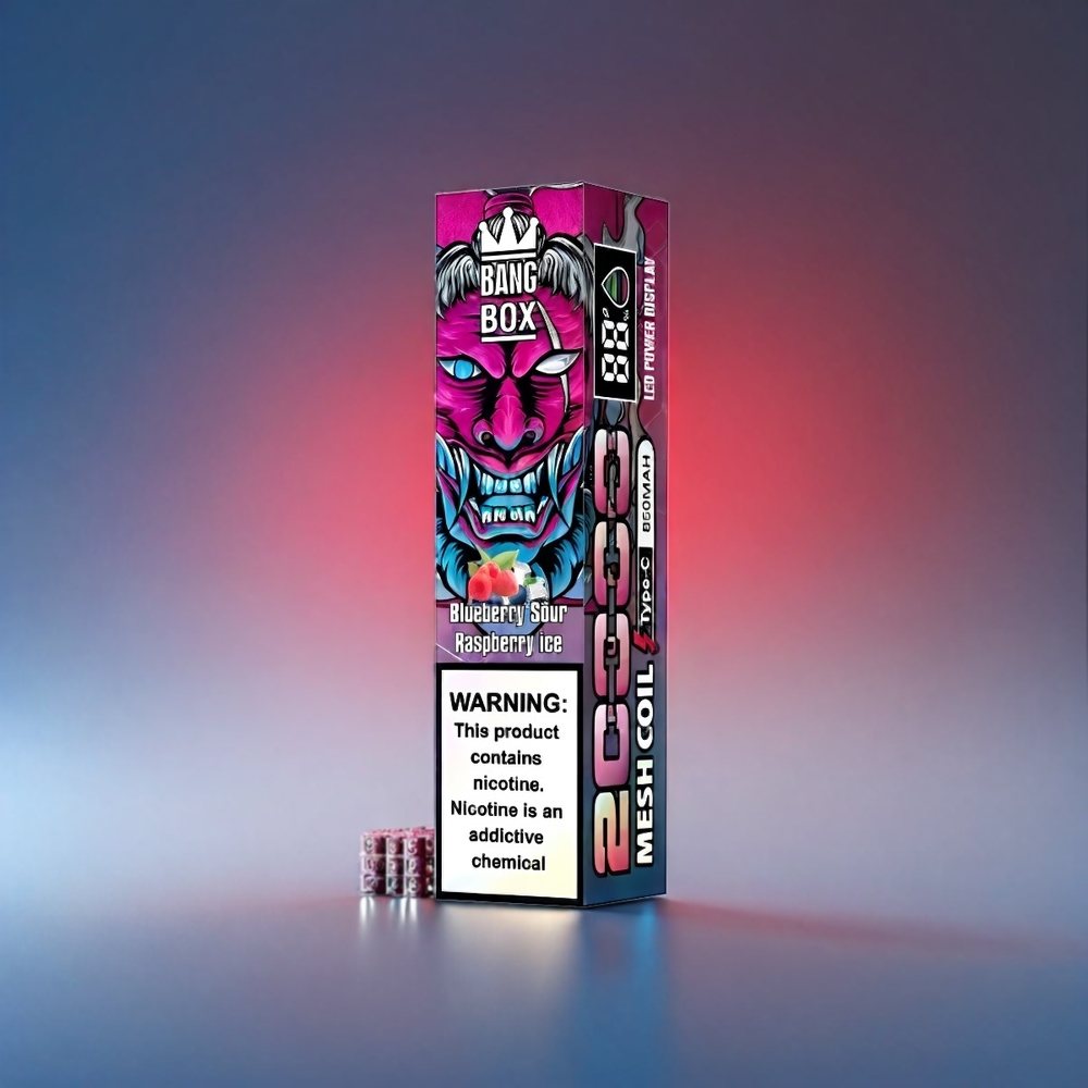 Bang Box 20000 Puffs Vape Blåbær Sur Hindbær - 5% Nikotin, 35ml, 850mAh, Mesh Coil Engros Danmark