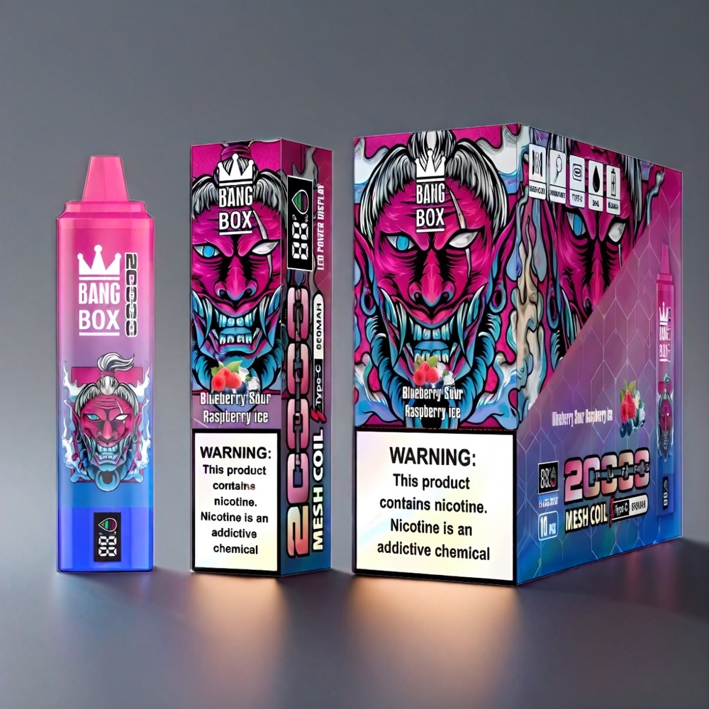 Bang Box 20000 Puffs Vape Blåbær Sur Hindbær - 5% Nikotin, 35ml, 850mAh, Mesh Coil Engros Danmark