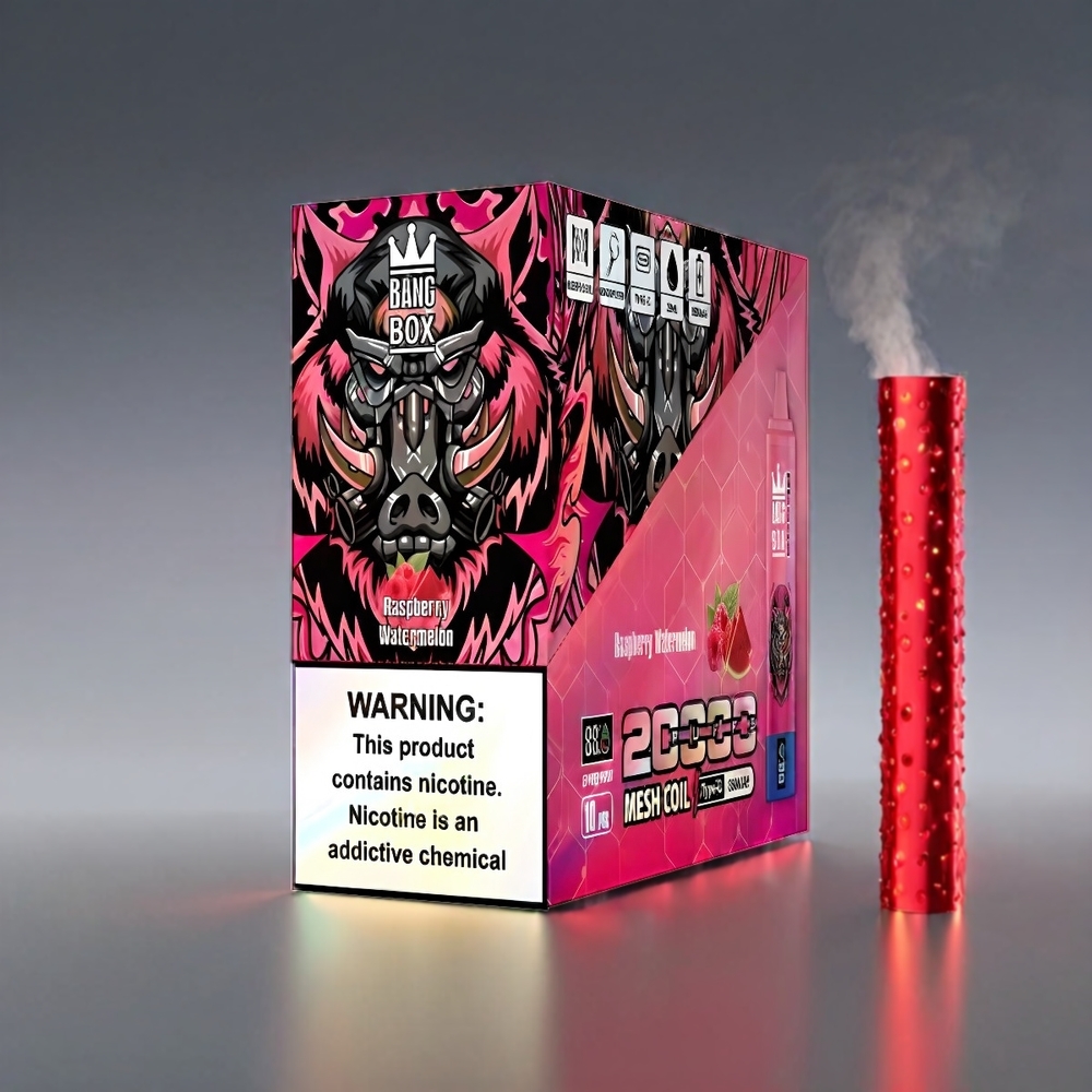 Bang Box 20000 Puffs Vape Hindbær Vandmelon 0-5% Nikotin 20000 Puffs 35ml 850mAh Mesh Coil Engros Danmark