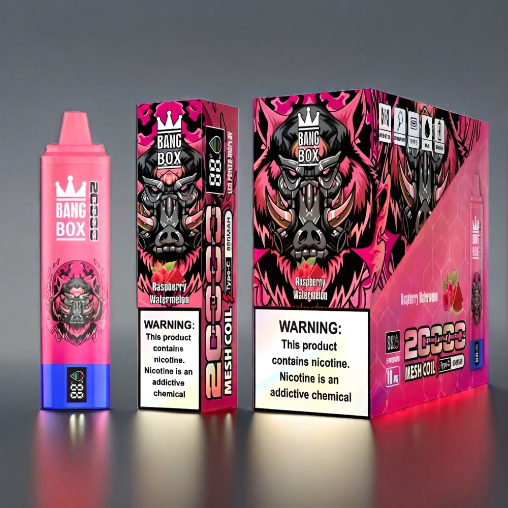Bang Box 20000 Puffs Vape Hindbær Vandmelon 0-5% Nikotin 20000 Puffs 35ml 850mAh Mesh Coil Engros Danmark