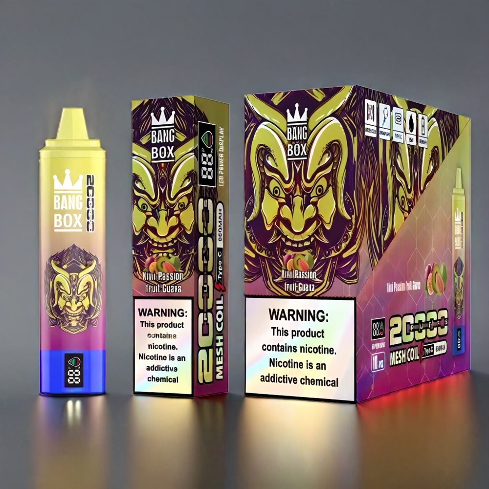 Bang Box 20000 Puffs Vape Kiwi Passionsfrugt Guava - 5% Nicotine, 20000 Puffs, 35ml E-Liquid, 850mAh, Mesh Coil Engros Danmark