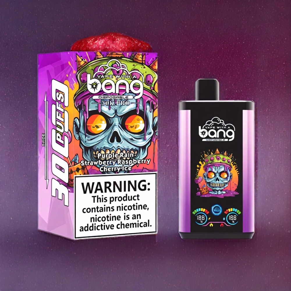 Bang 30K Pro 30000 Puffs Dual-Smag System Lilla Regn & Jordbær Hindbær Kirsebær Is 36ml 550mAh 0%/2%/3%/5% Engros Danmark