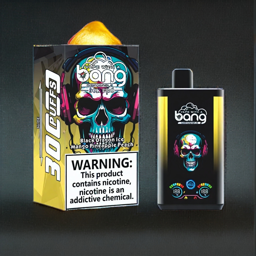 Bang 30K Pro 30000 Puffs Sort Drage Is & Mango Ananas Fersken - 36ml 550mAh 0%/2%/3%/5% Dual-Smagssystem Engros Danmark