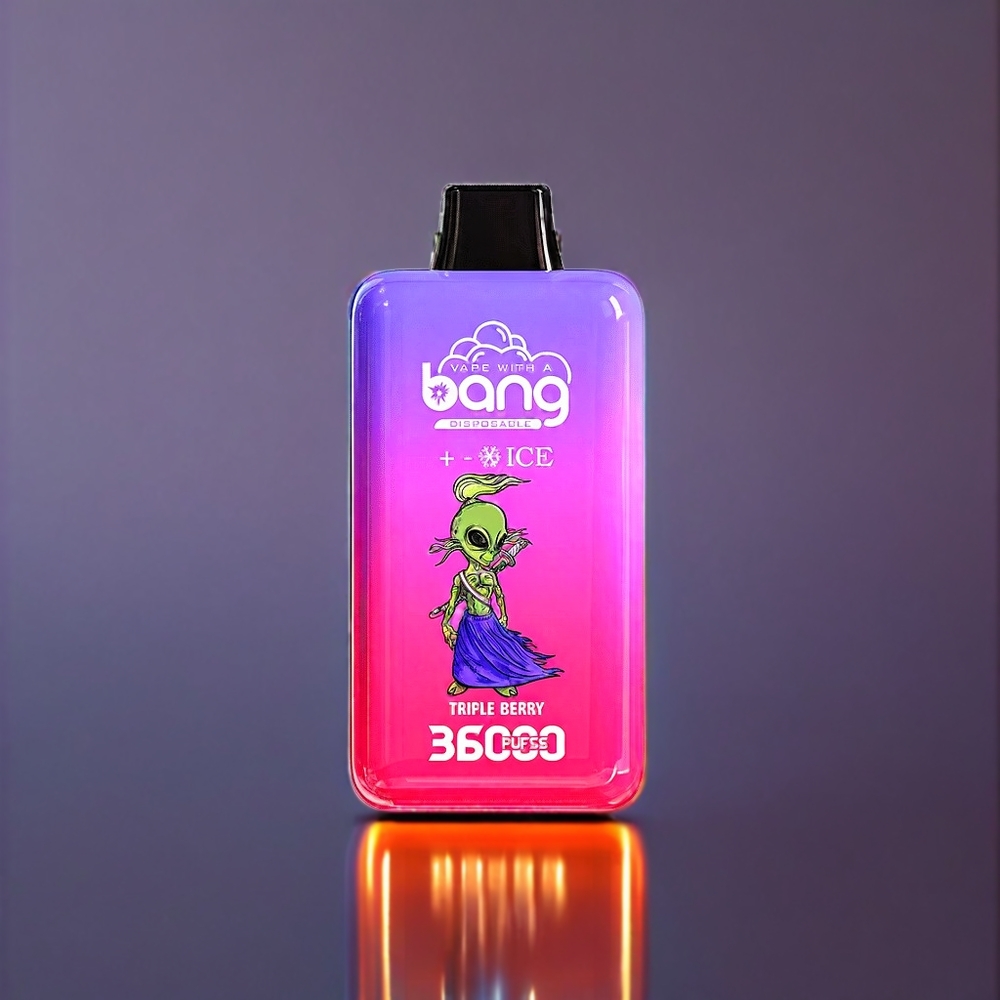Bang 36000 36000 Puffs 36ml 850 mAh 0%,2%,3%,5% 1.0 Ohm 52 27 110.6MM 121g Tredobbelt Bær Engros Danmark