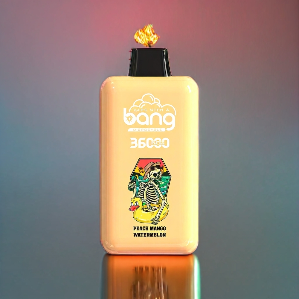 Bang 36000 36000 Pust Fersken Mango Vandmelon 0% Nikotin 850mAh 36ml 1.0 Ohm Mesh 52 27 110.6MM 121g Engros Danmark