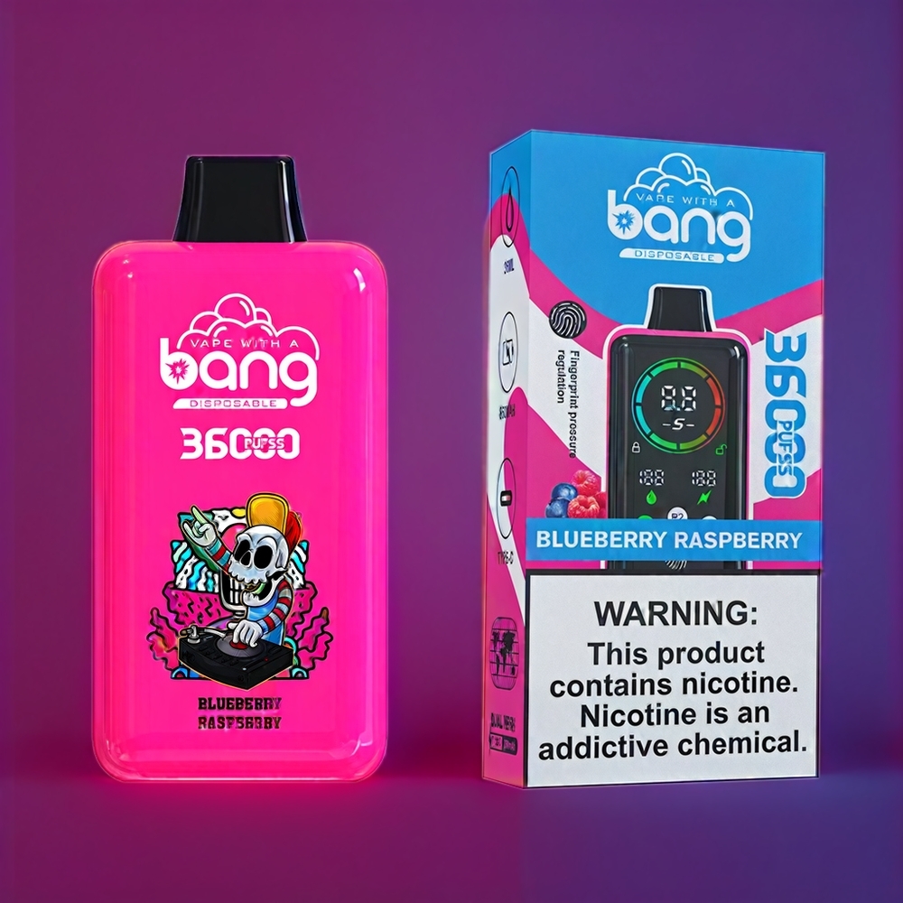 Bang Power 36000 Pust Blåbær Hindbær 0%/2%/3%/5% 850mAh 36ml 36000 1.0 Ohm 52 27 110.6MM 121g Engros Danmark