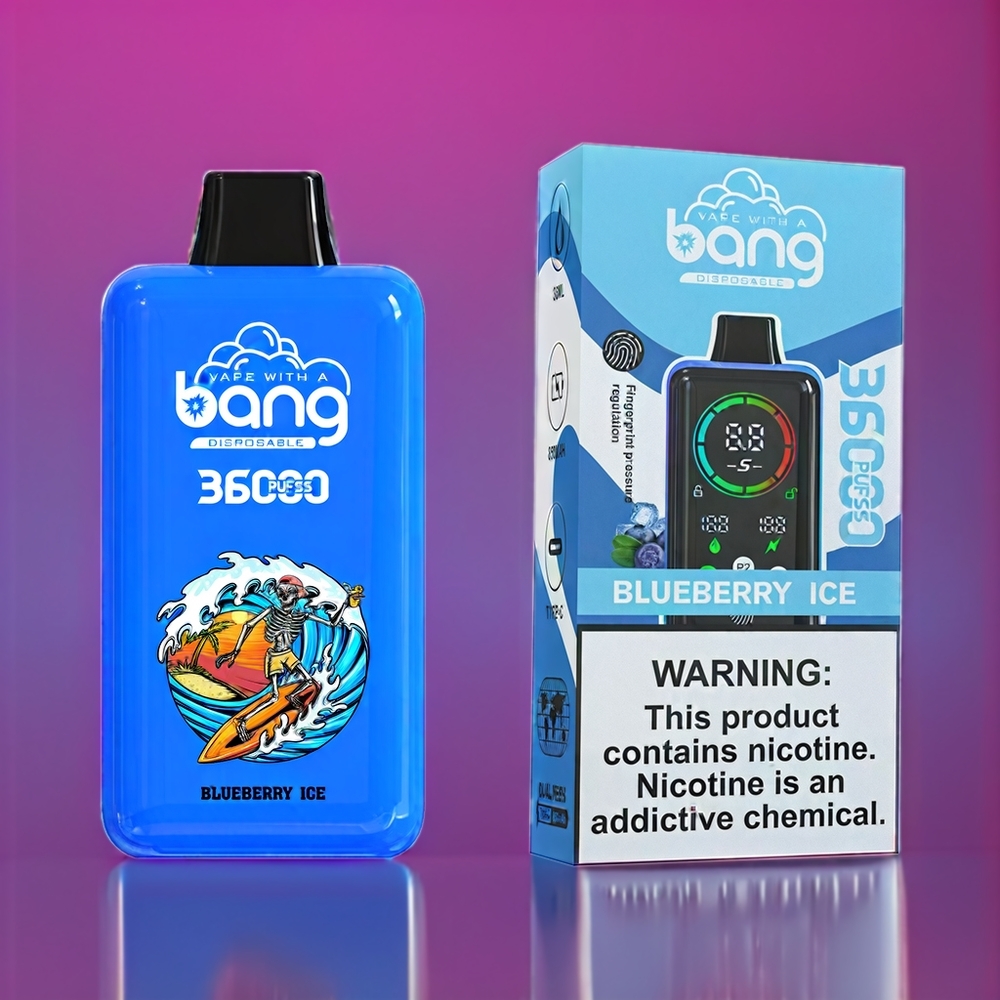 Bang Power 36000 Pust Blåbær Is 0% 36ml 850mAh 1.0 Ohm Engros Danmark