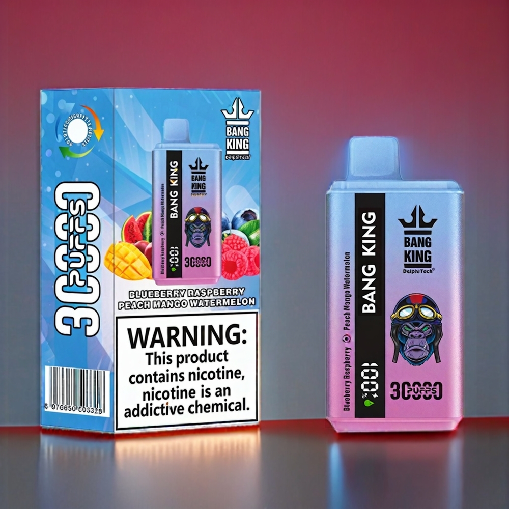 Bang King 30000 Puffs Disposable Vape Blåbær Hindbær Fersken Mango Vandmelon 36ml 550mAh 1.2 Mesh Dual Coil Type-C Engros Danmark