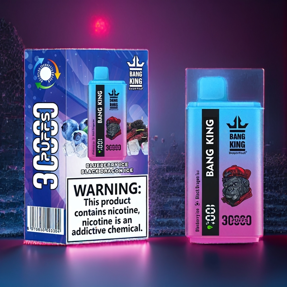 Bang King 30000 Puffs Disposable Vape Blåbær Is Sort Drage Is 36ml 550mAh 1.2 Mesh Dual Coil Type-C Engros Danmark