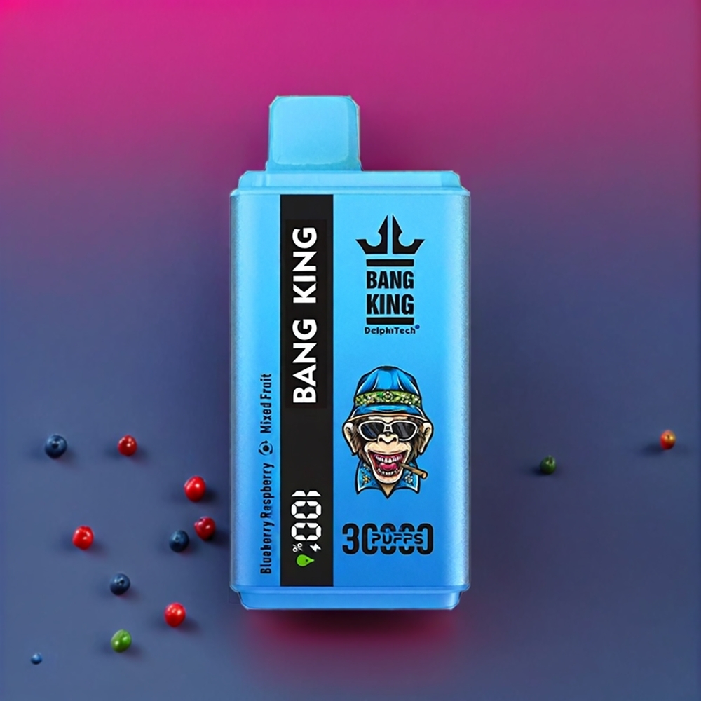 Bang King 30000 Puffs Engangs Vape Blåbær Hindbær Blandet Muggen Frugt 36ml 550mAh 1.2 Mesh Dual Coil Type-C Engros Danmark