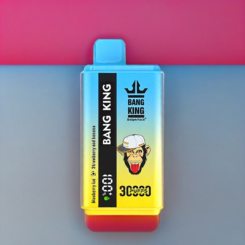 Bang King 30000 Puffs Engangs Vape Blåbær Is Jordbær Og Banan 36ml 550mAh 1.2 Mesh Dual Coil Type-C Engros Danmark