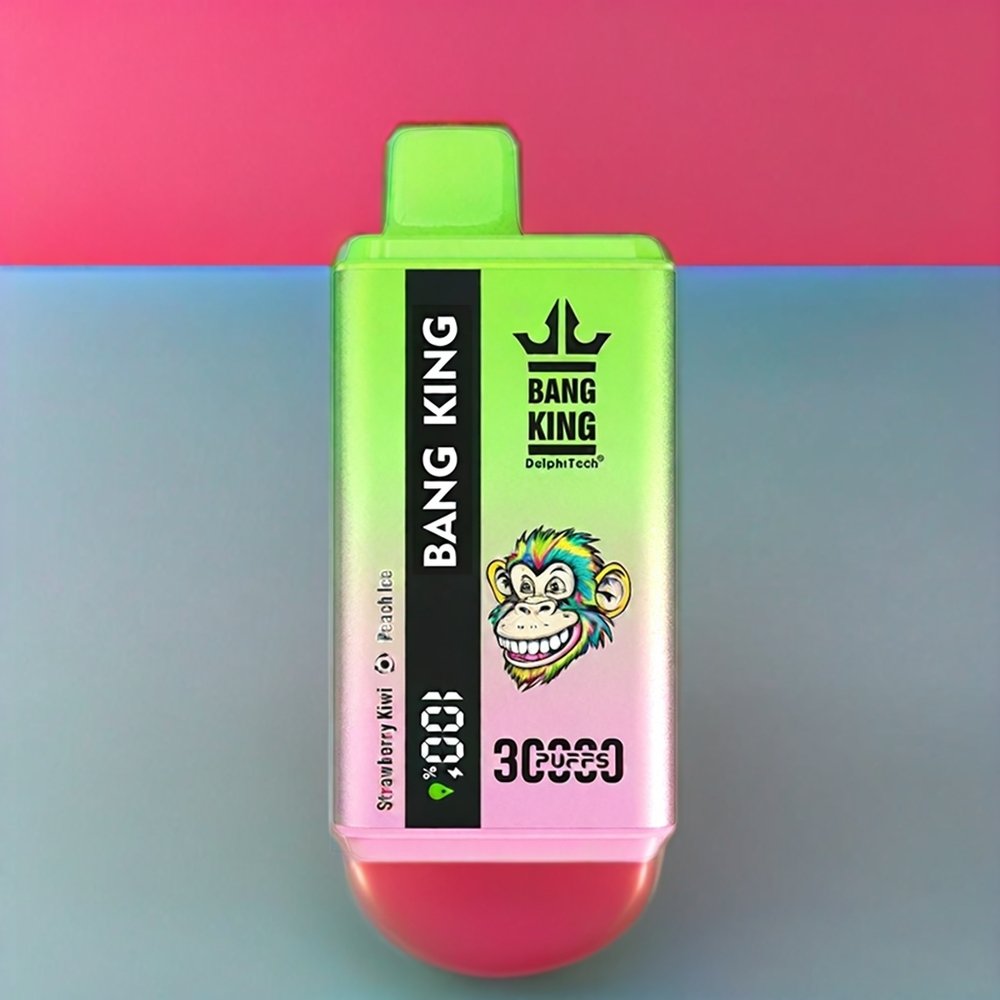 Bang King 30000 Puffs Engangs Vape Jordbær Kiwi Fersken Is 36ml 550mAh 1.2 Mesh Dual Coil Type-C Engros Danmark